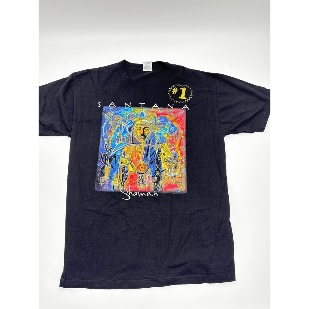 Vintage 2002 Santana Shaman Graphic T-Shirt Black Cygnus Large Music Tour Tee